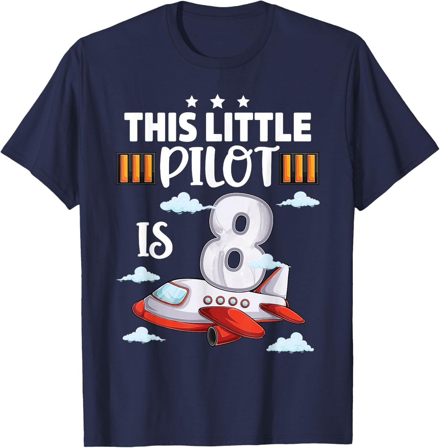 8 year old Boy Girl Airplane Pilot 8th Birthday Aircraft T-Shirt - T-Shirt | Navy