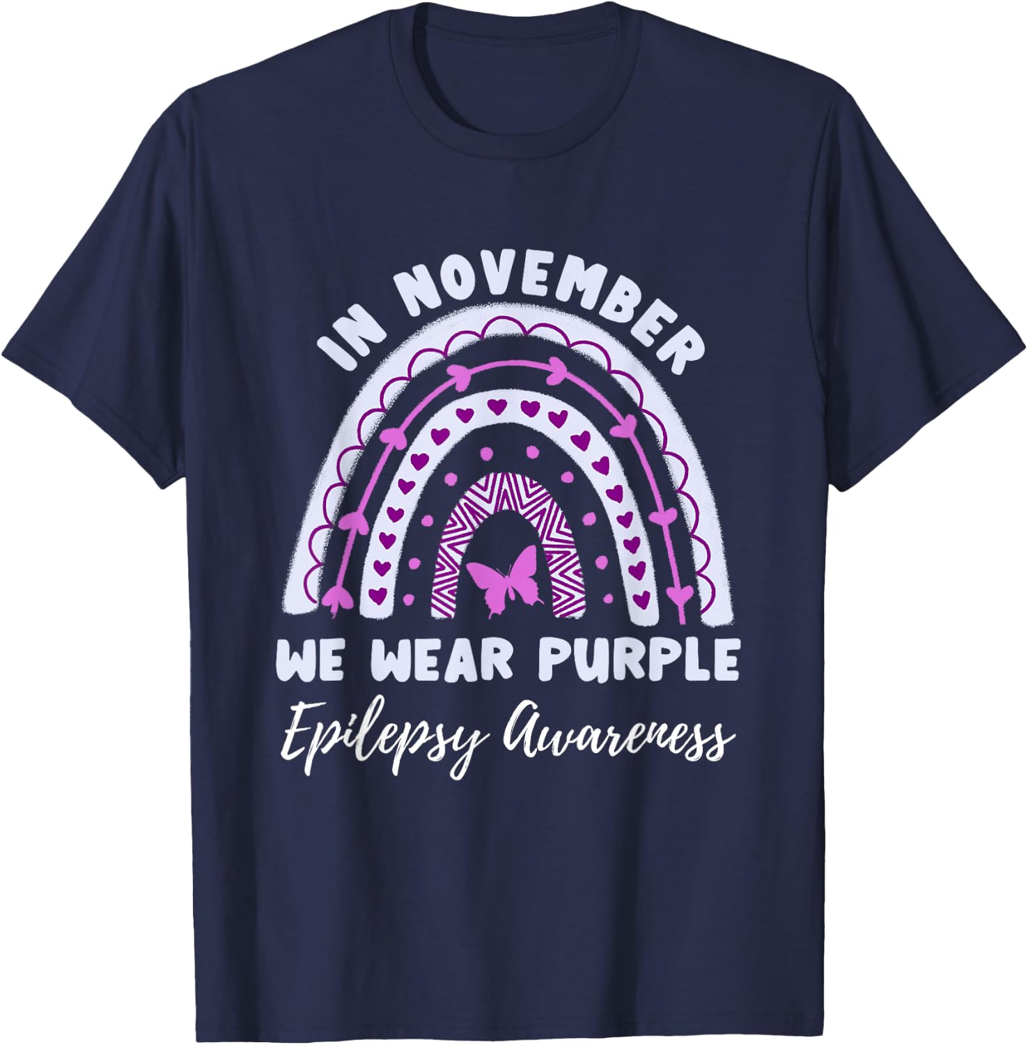 In November We Wear Purple Epilepsy Awareness Rainbow T-Shirt - T-Shirt | Navy