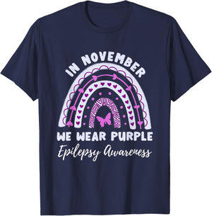 In November We Wear Purple Epilepsy Awareness Rainbow T-Shirt - T-Shirt | Navy