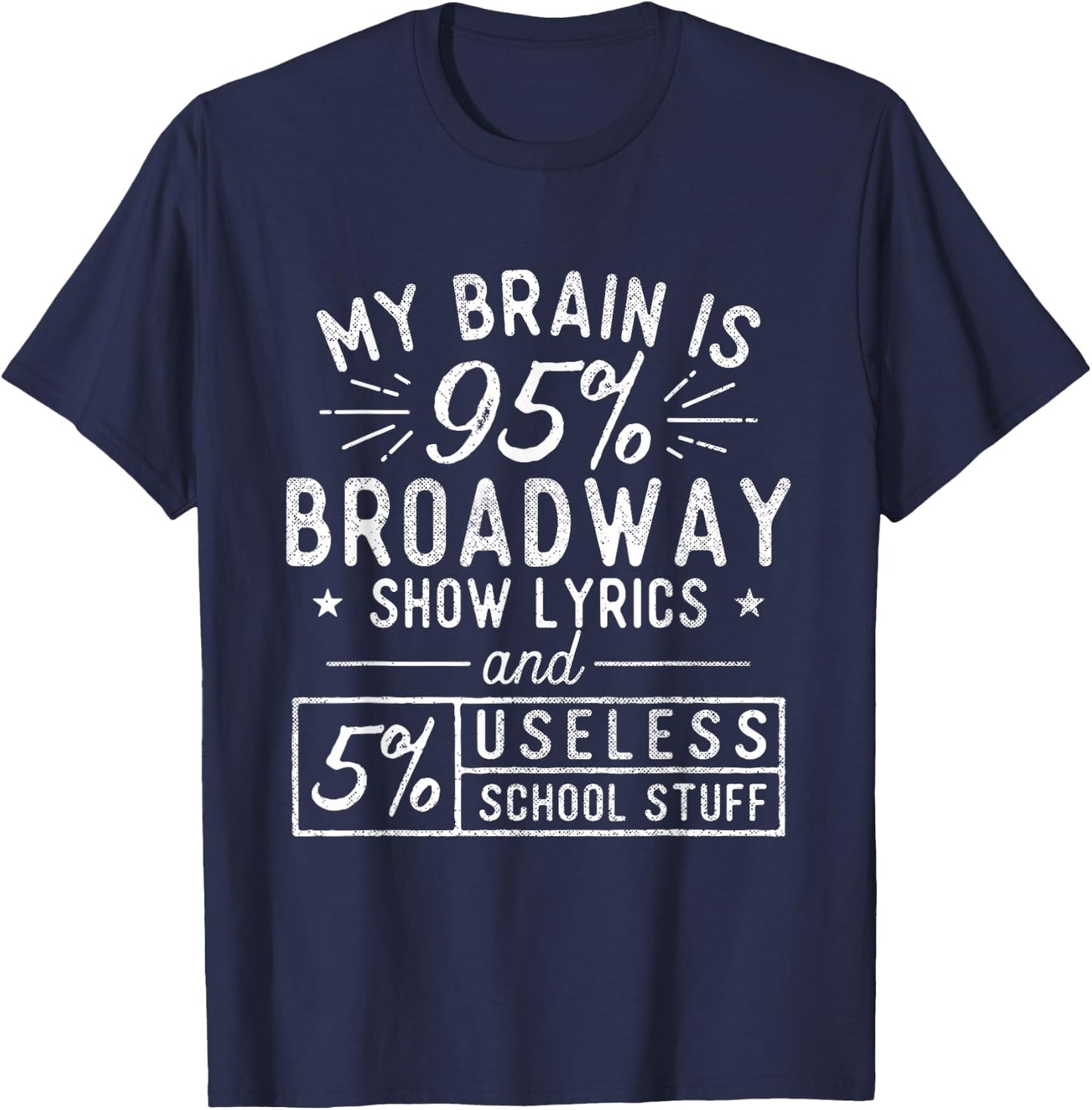 My Brain is 95% Broadway Lyrics - Actor Theatre Musical Small T-Shirt - T-Shirt | Navy