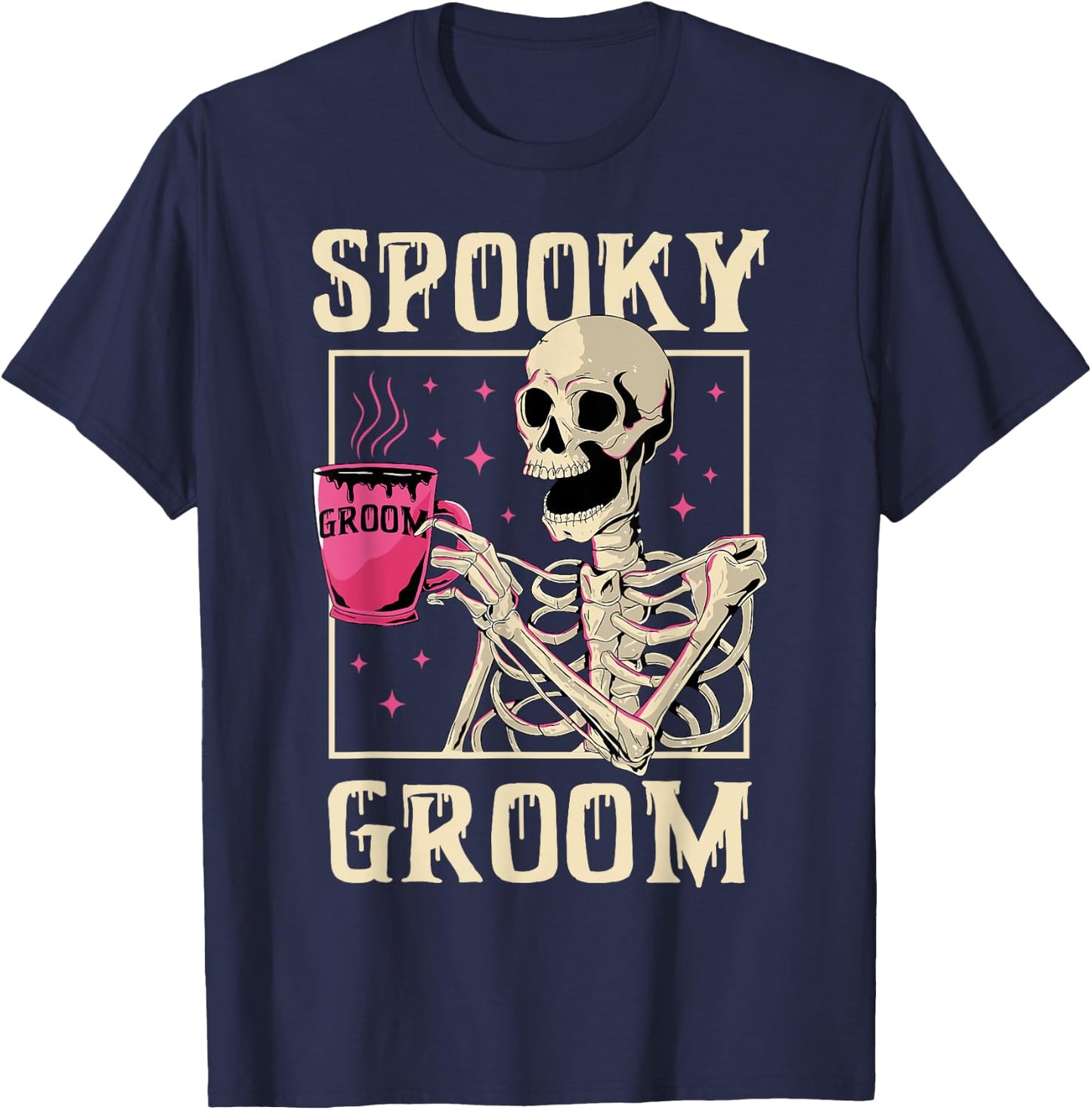 Spooky Groom Skeleton Halloween Wedding Bachelor Party T-Shirt - T-Shirt | Navy