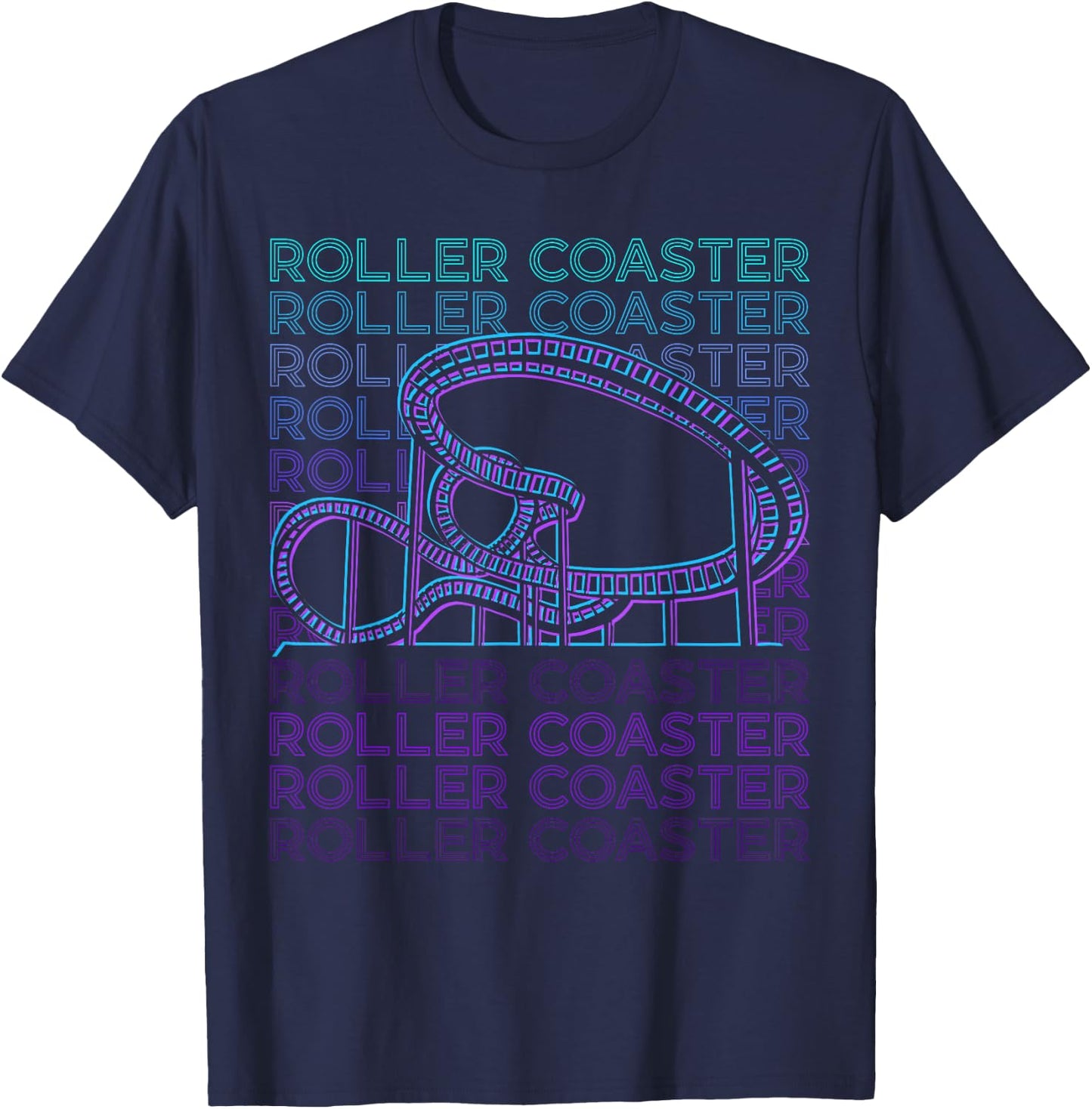 Roller Coaster Gifts Roller Coaster Retro - -Adults, Kids - Black - Small - Short Sleeve - Cotton, Polyester T-Shirt - T-Shirt | Navy