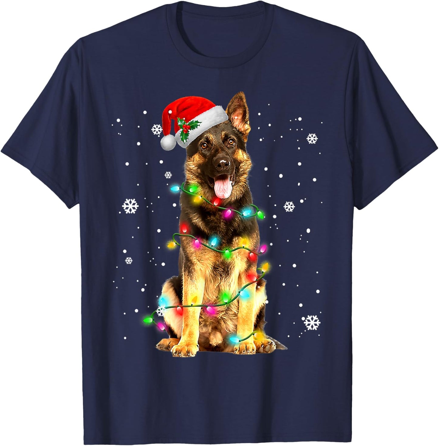 German Shepherd Dog Tree Christmas Sweater Xmas Dogs T-Shirt - T-Shirt | Navy