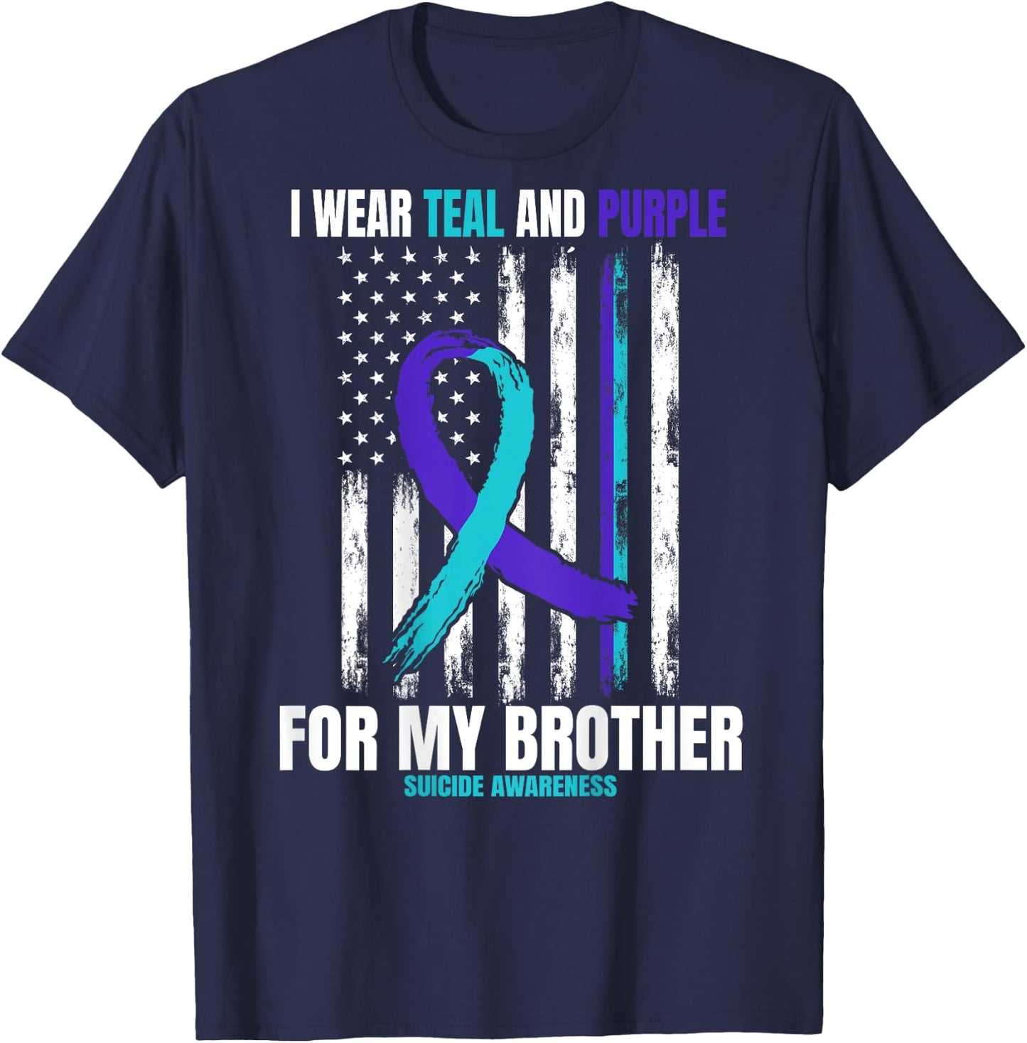 In Memory Of Brother Suicide Awareness Flag Graphic on Back T-Shirt - T-Shirt | Navy