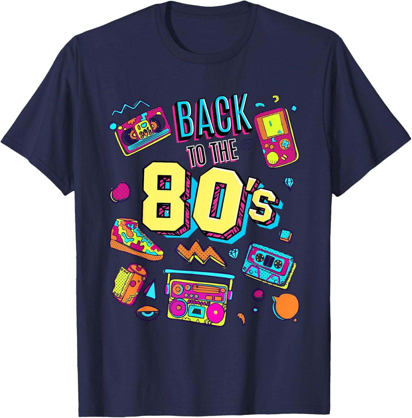 Enjoy Celebrate & Wear Cool Back To 80's Graphic Design Fun T-Shirt - T-Shirt | Navy