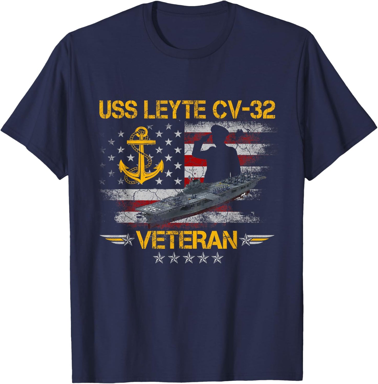 USS Leyte CV-32 Aircraft Carrier Veteran Flag Veterans Day T-Shirt - T-Shirt | Navy