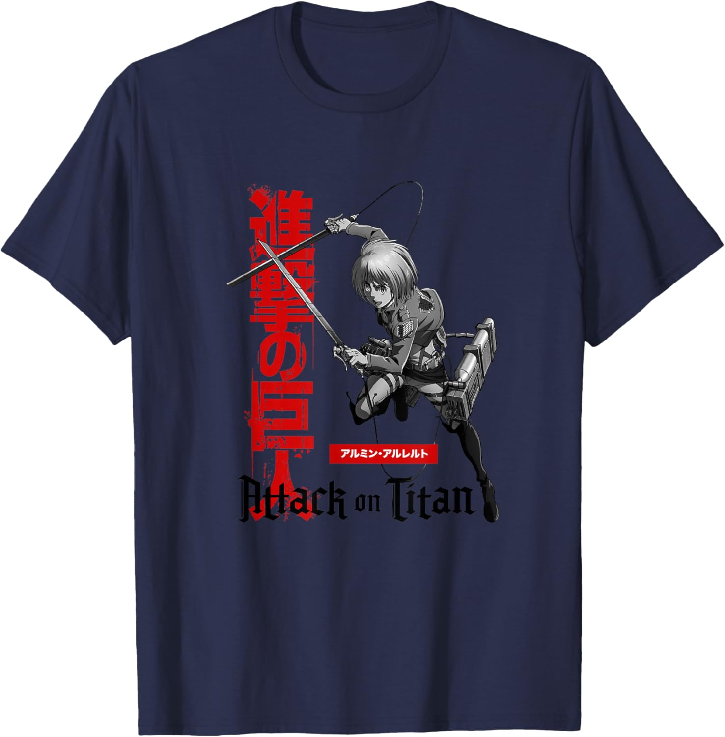 Attack on Titan Season 3 Armin with Kanji AOT Anime T-Shirt - T-Shirt | Navy