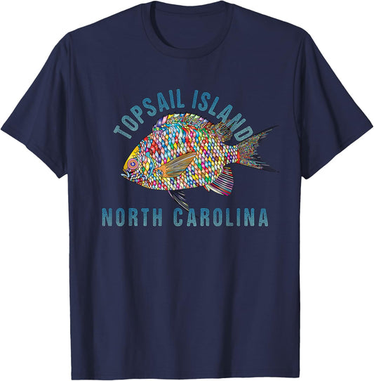 Topsail Island, NC Beach Design / Souvenir Illustration Men Women Girls Kids T-Shirt - T-Shirt | Navy