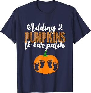 Twin Halloween Pregnancy Shirt for Twins Pumpkin Patch T-Shirt - T-Shirt | Navy