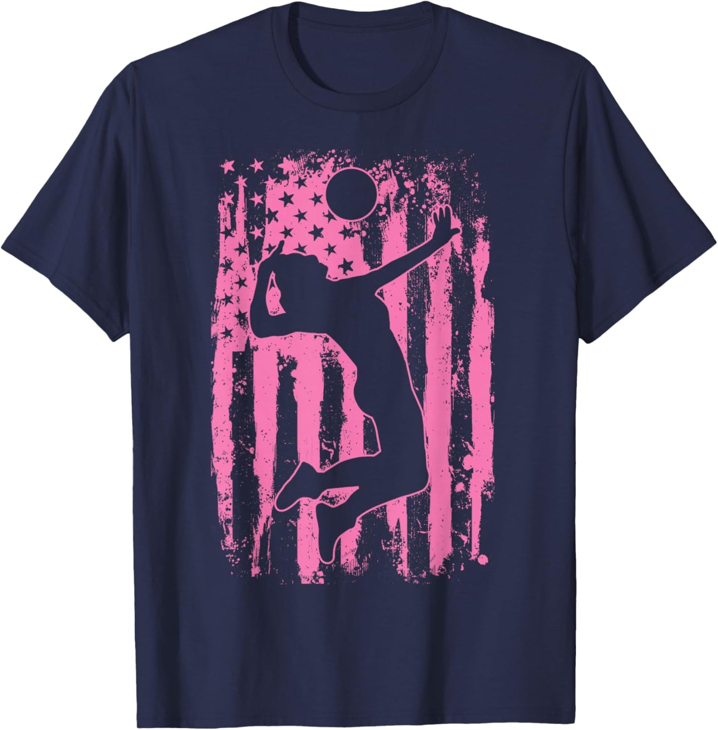 Volleyball Girl USA Flag Volleyball Player T-Shirt - T-Shirt | Navy