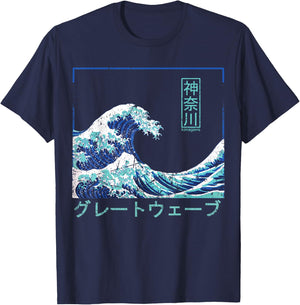Vintage Asia Great Wave off Kanagawa Japan T-Shirt - T-Shirt | Navy