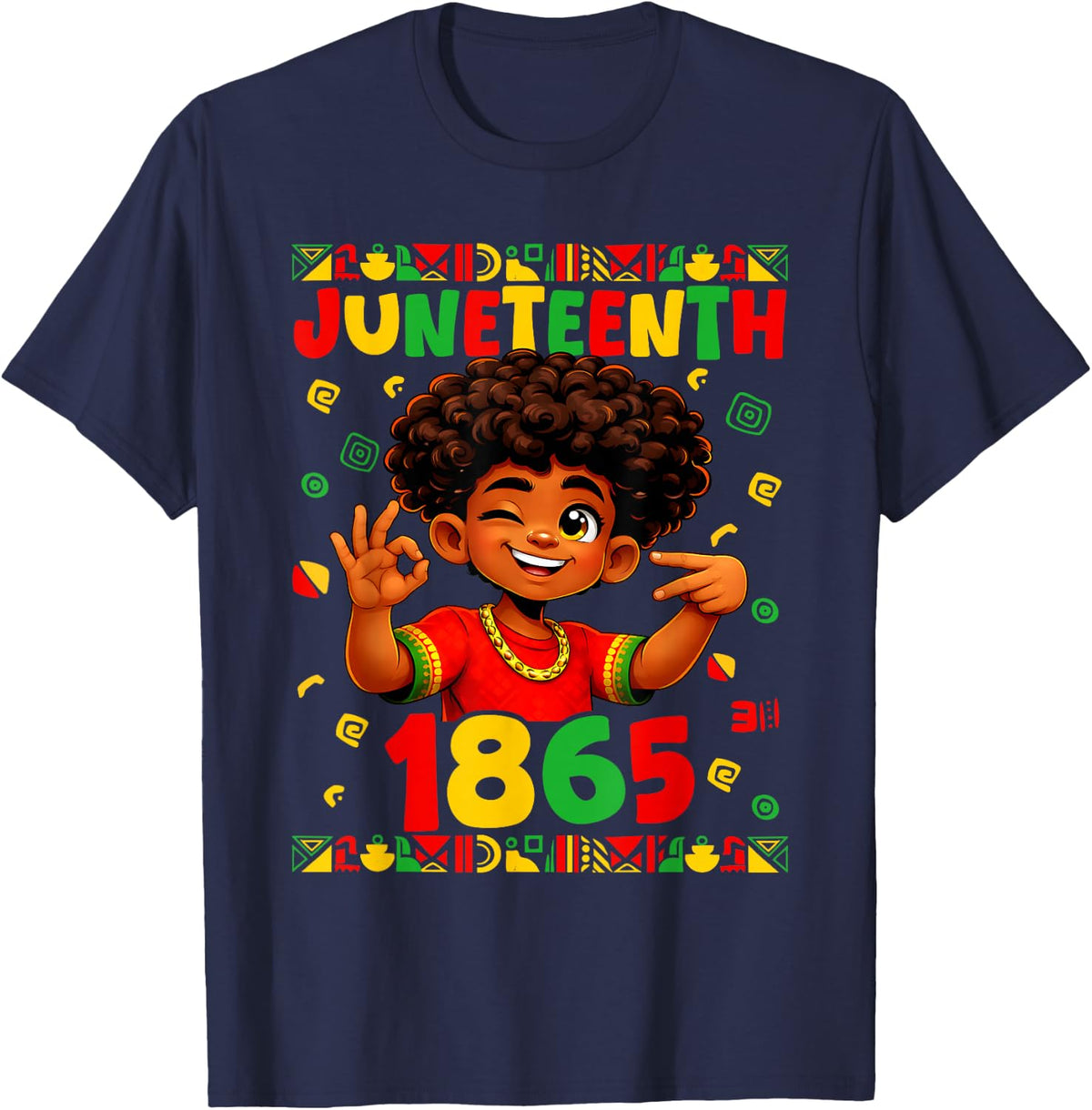 Juneteenth Celebrating 1865 Melanin Brown Skin Boys Kid Teen T-Shirt - T-Shirt | Navy