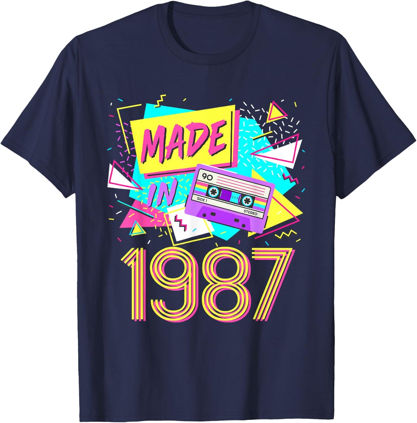 Made In 1987 35 Years Old Retro Vintage 80s 35th Birthday T-Shirt - T-Shirt | Navy