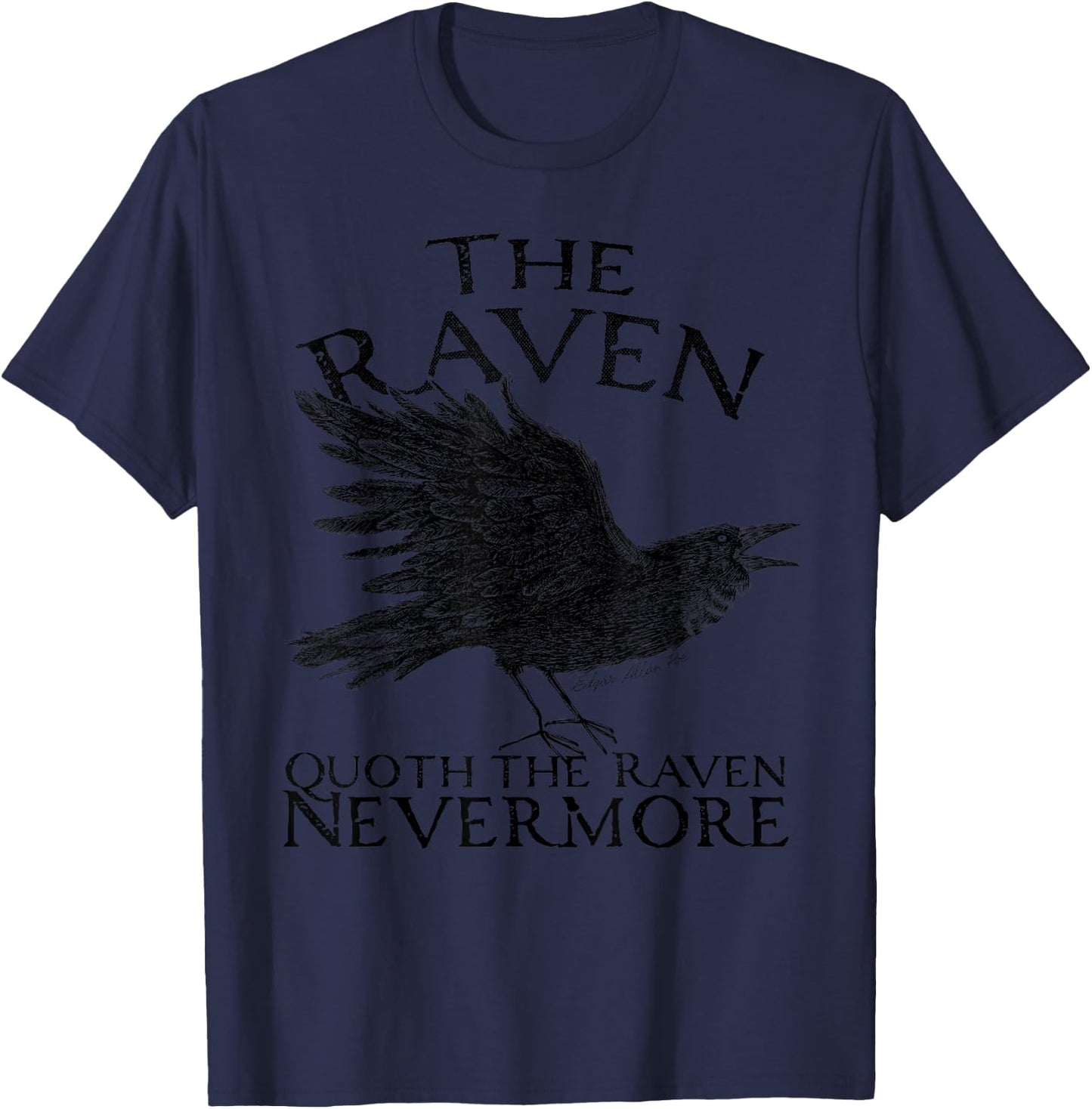 The Raven, Edgar Allan Poe, gothic Literature T-Shirt - T-Shirt | Navy