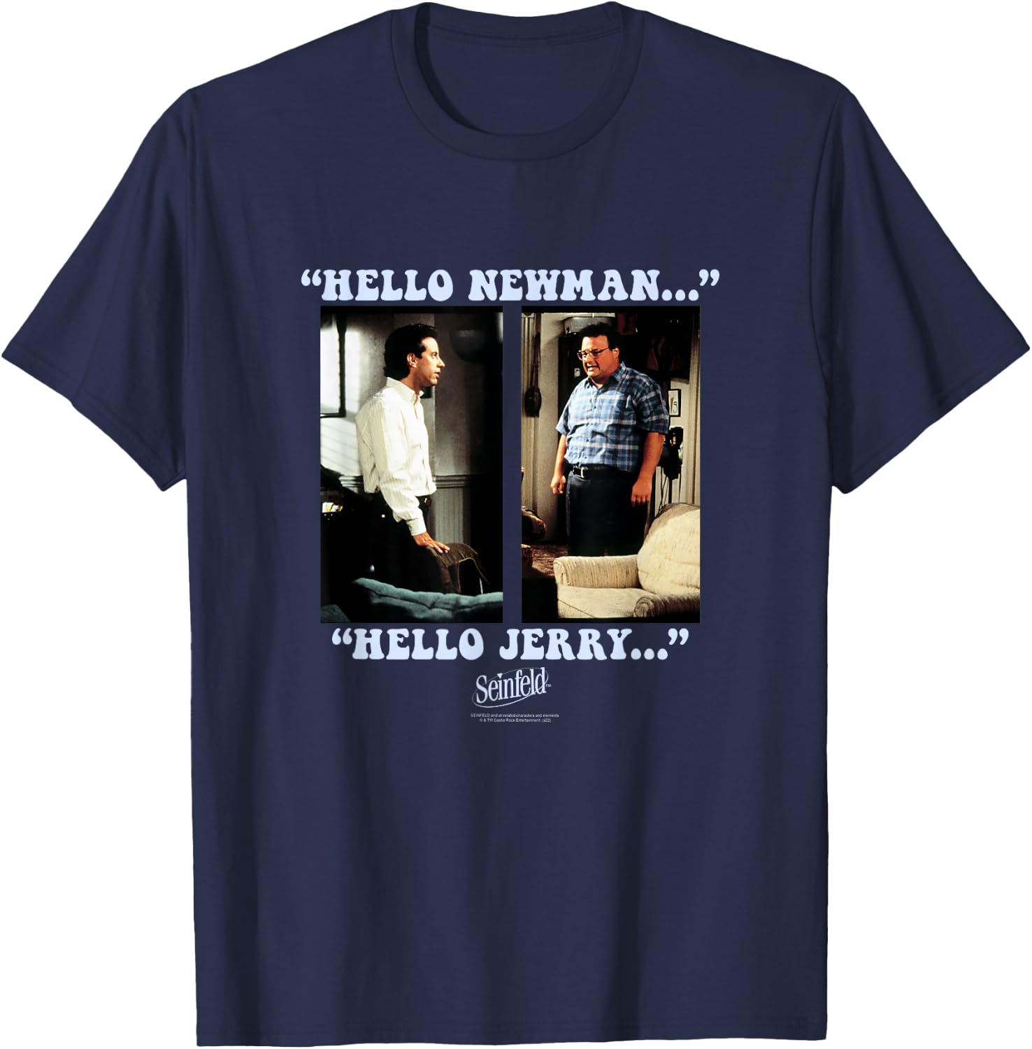 Seinfeld Newman and Jerry Face Off Funny 90's TV Show T-Shirt - T-Shirt | Navy