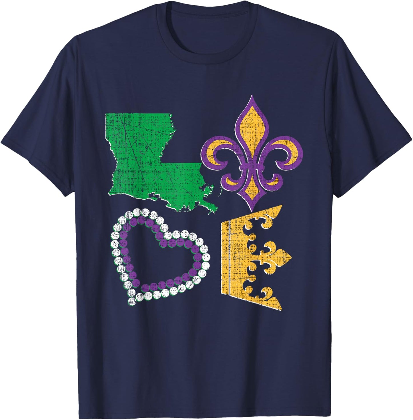 Women's Mardi Gras Shirt I Love Mardi Gras Distressed Gift T-Shirt - T-Shirt | Navy
