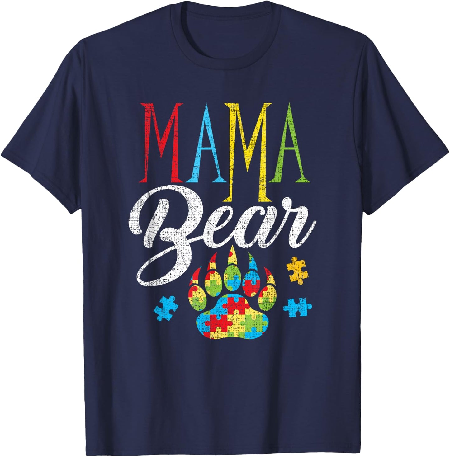 Autism Mama Bear Puzzle Piece Child Grunge Autistic T-Shirt - T-Shirt | Navy