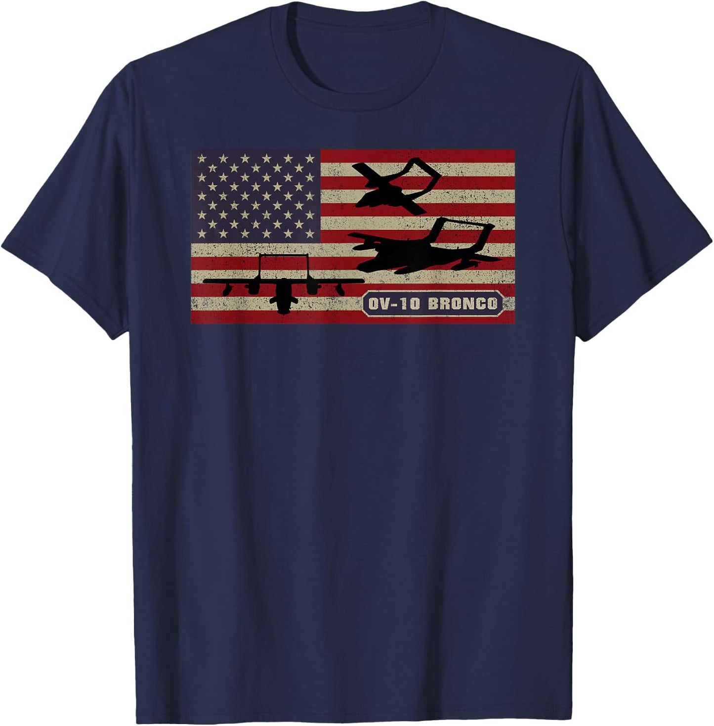 OV-10 Bronco Observation Aircraft American Flag T-Shirt - T-Shirt | Navy