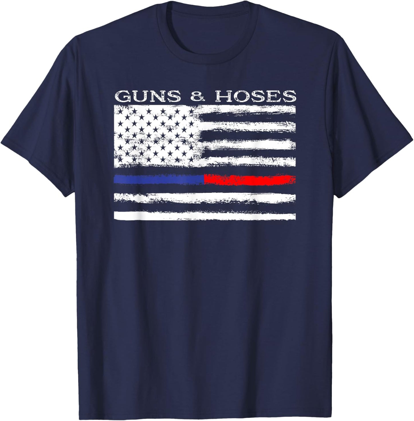 Guns & Hoses Thin Blue Red Line Police & Fire Appreciation T-Shirt - T-Shirt | Navy