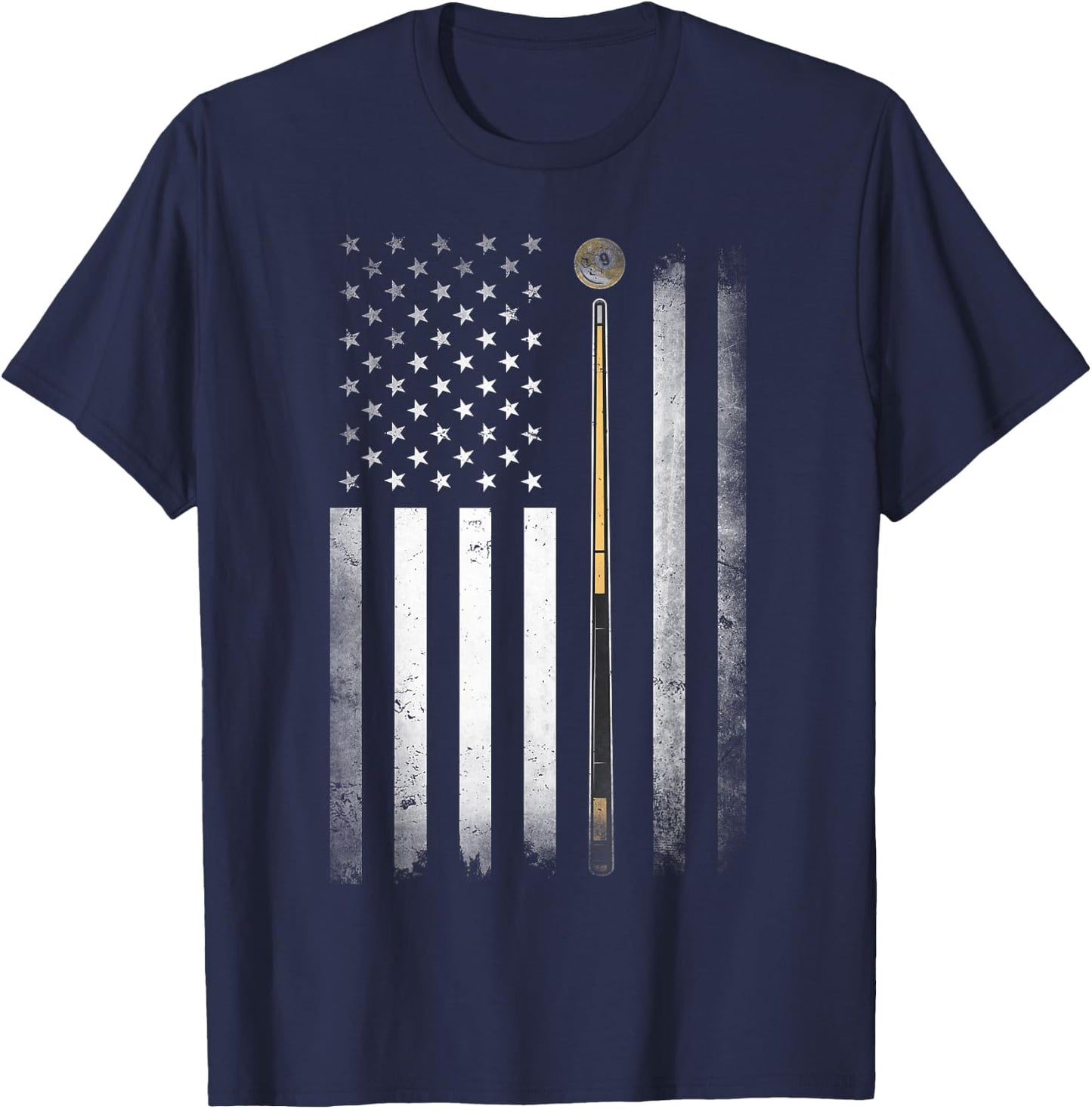 Billiards Pool Player Table USA US American Flag T-Shirt - T-Shirt | Navy