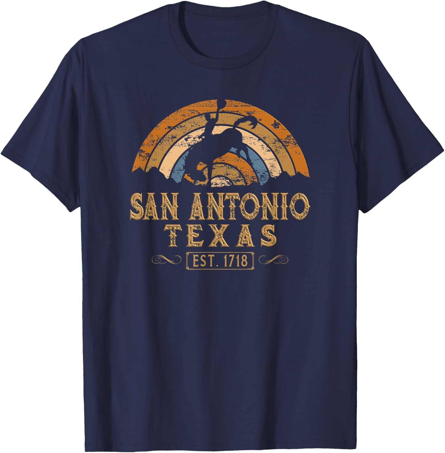 San Antonio, Texas TX Retro Style Rodeo Cowboy T-Shirt - T-Shirt | Navy