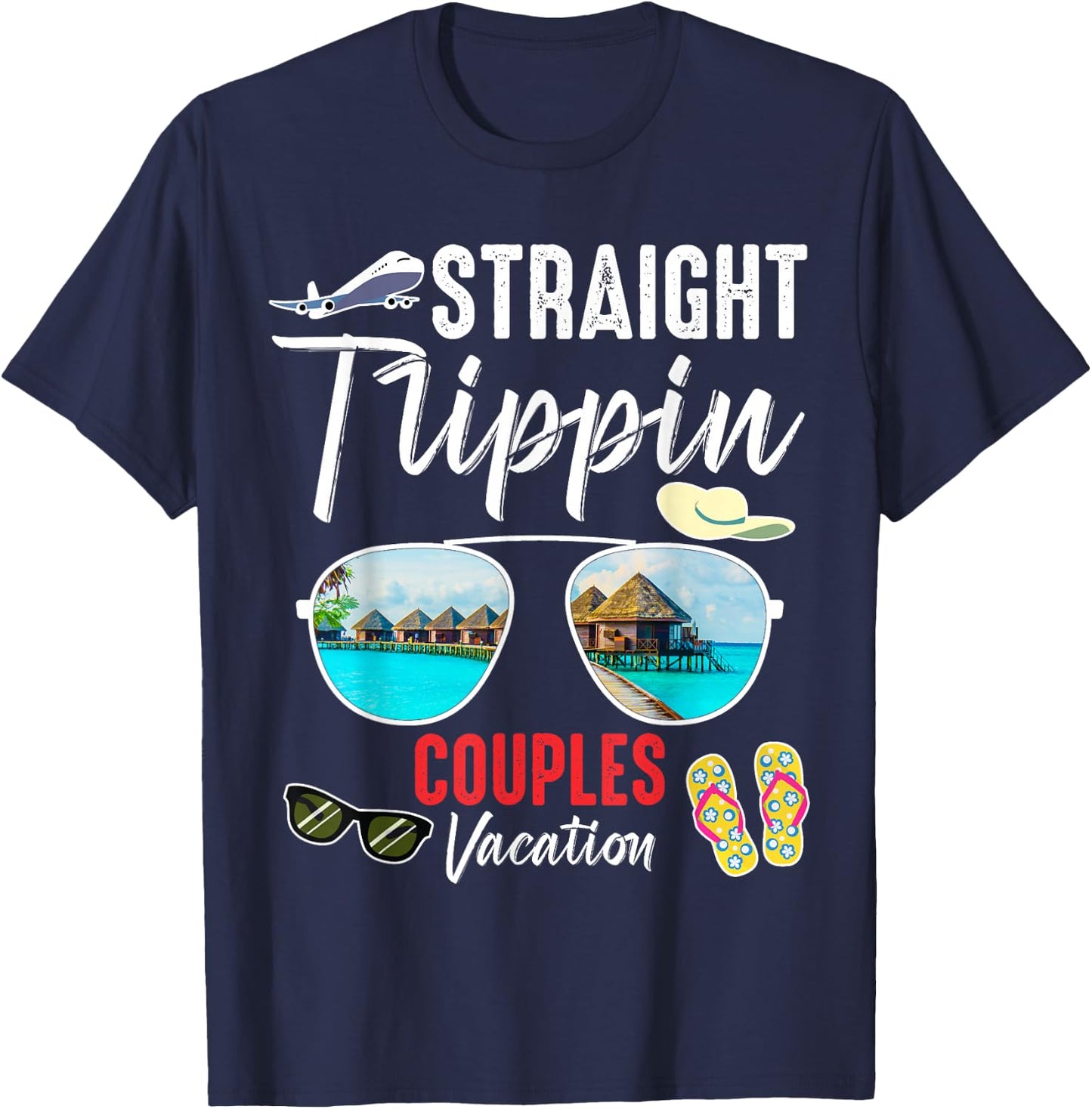 Straight Trippin Couples Trip 2026 Beach Summer Vacation T-Shirt - T-Shirt | Navy