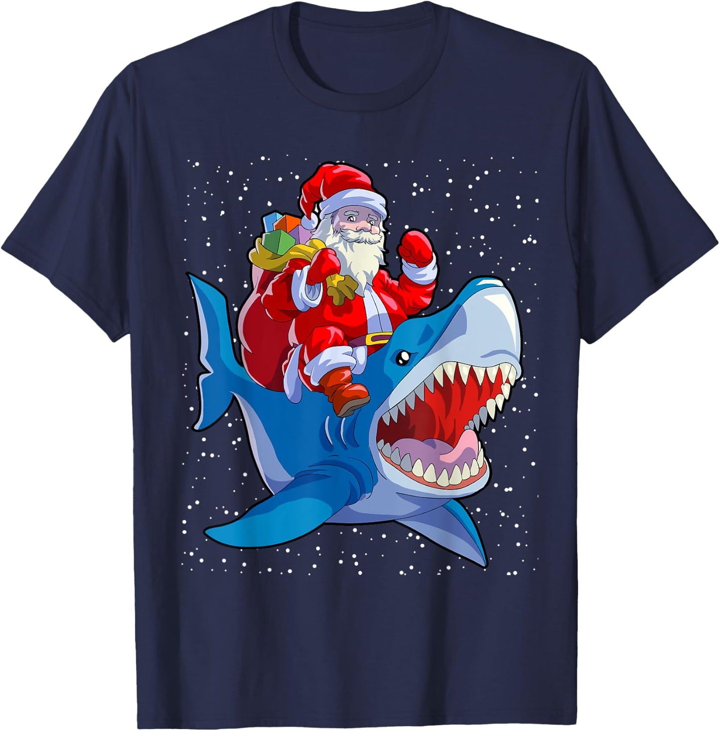 Shark Christmas Shirt Men Boys Shark Lover Santa Claus T-Shirt - T-Shirt | Navy