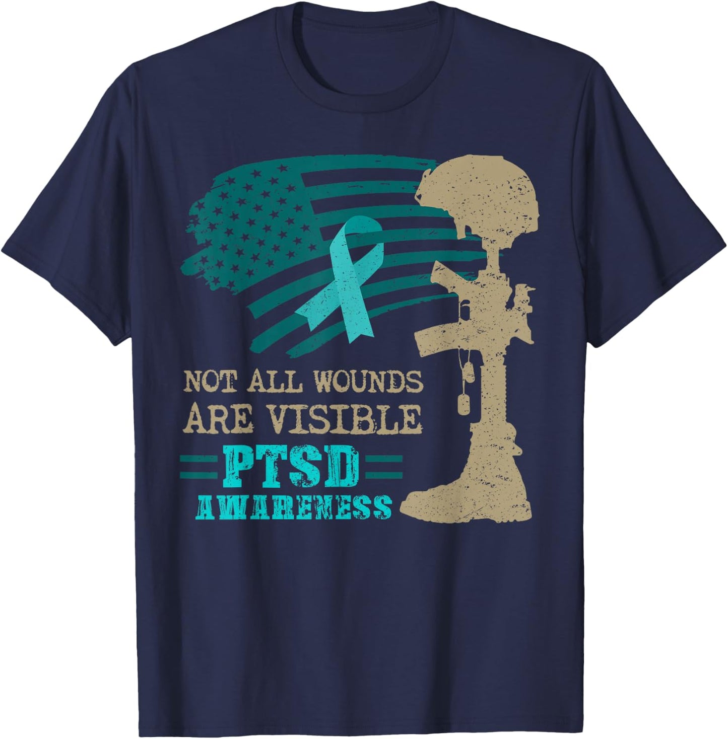 Patriotic Military PTSD Awareness Not All Wounds Are Visible T-Shirt - T-Shirt | Navy