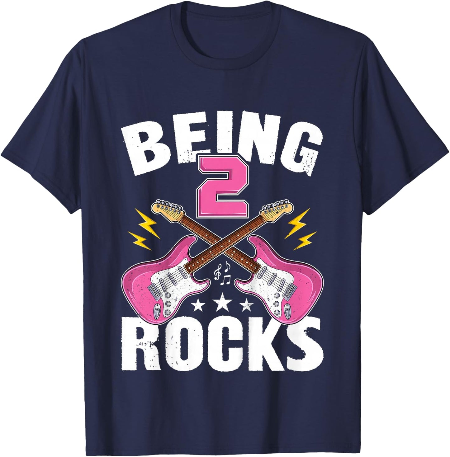 Being 2 Rocks Cute Two Years Old Guitar 2nd Birthday Girls T-Shirt - T-Shirt | Navy