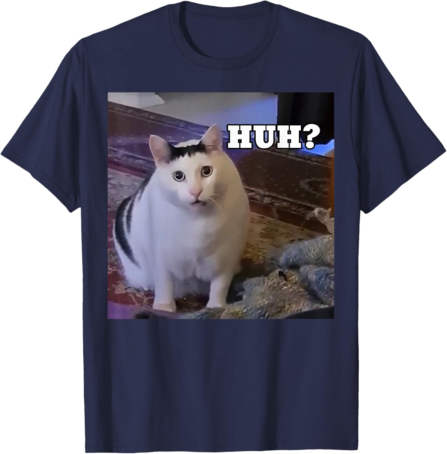 Meme Huh Cat T-Shirt - T-Shirt | Navy