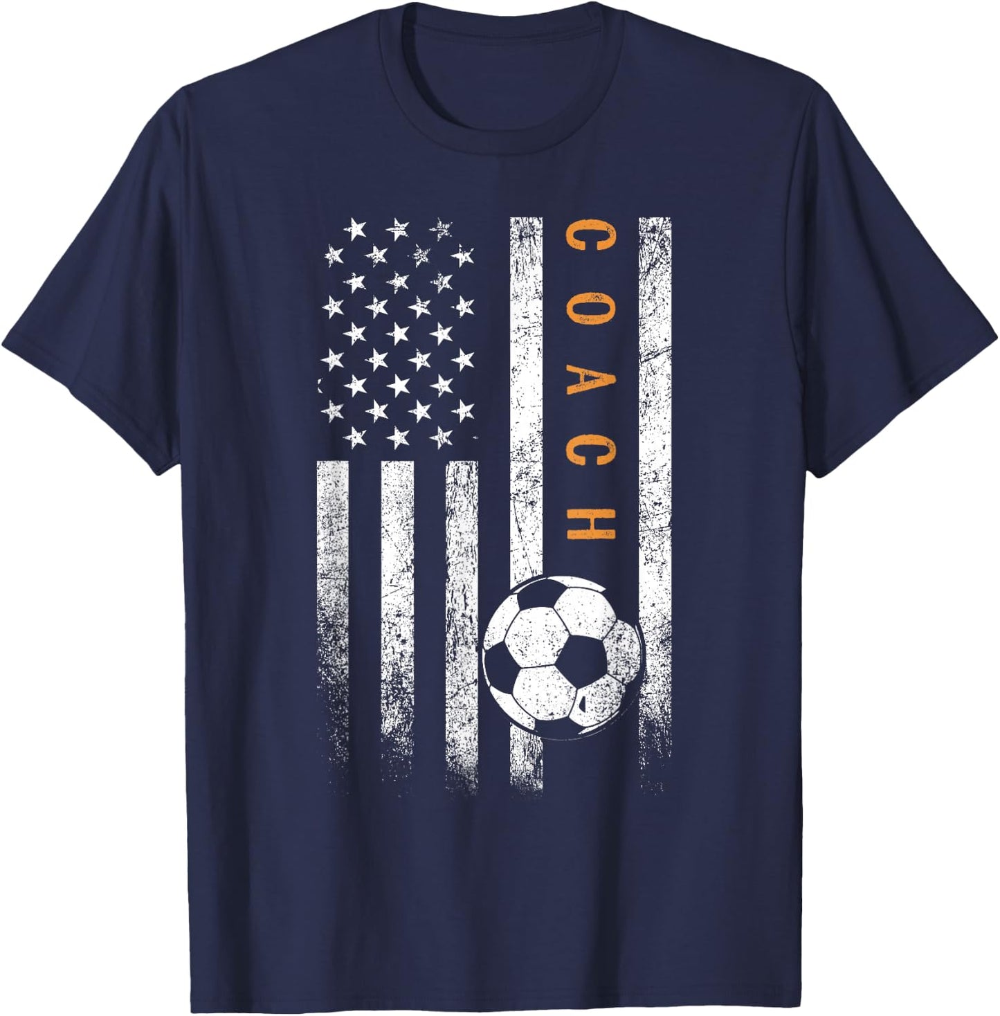 Soccer Coach American Flag Design Soccer Trainer Coaching T-Shirt - T-Shirt | Navy
