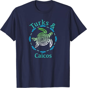 Turks & Caicos Vintage Tribal Turtle Gift T-Shirt - T-Shirt | Navy