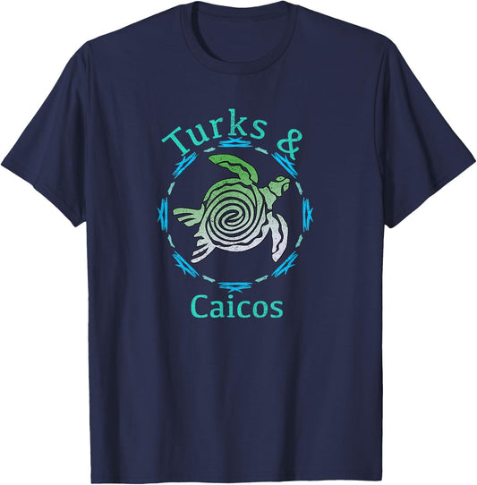Turks & Caicos Vintage Tribal Turtle Gift T-Shirt - T-Shirt | Navy