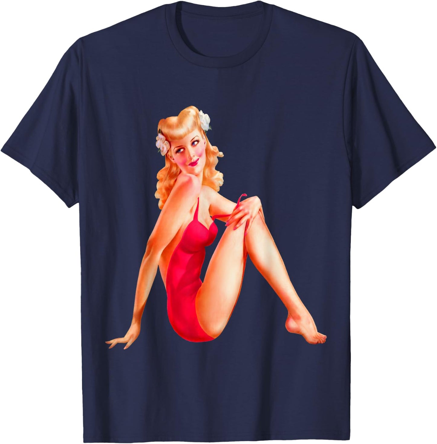 Vintage WW2 Pinup Girl Pop Art Mechanic Shop Calendar Pinups T-Shirt - T-Shirt | Navy