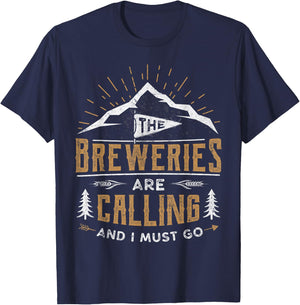 Vintage Breweries Are Calling I Must Go Craft Beer Novelty T-Shirt - T-Shirt | Navy
