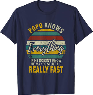 Popo Know Everything Grandpa Christmas Gifts T-Shirt - T-Shirt | Navy