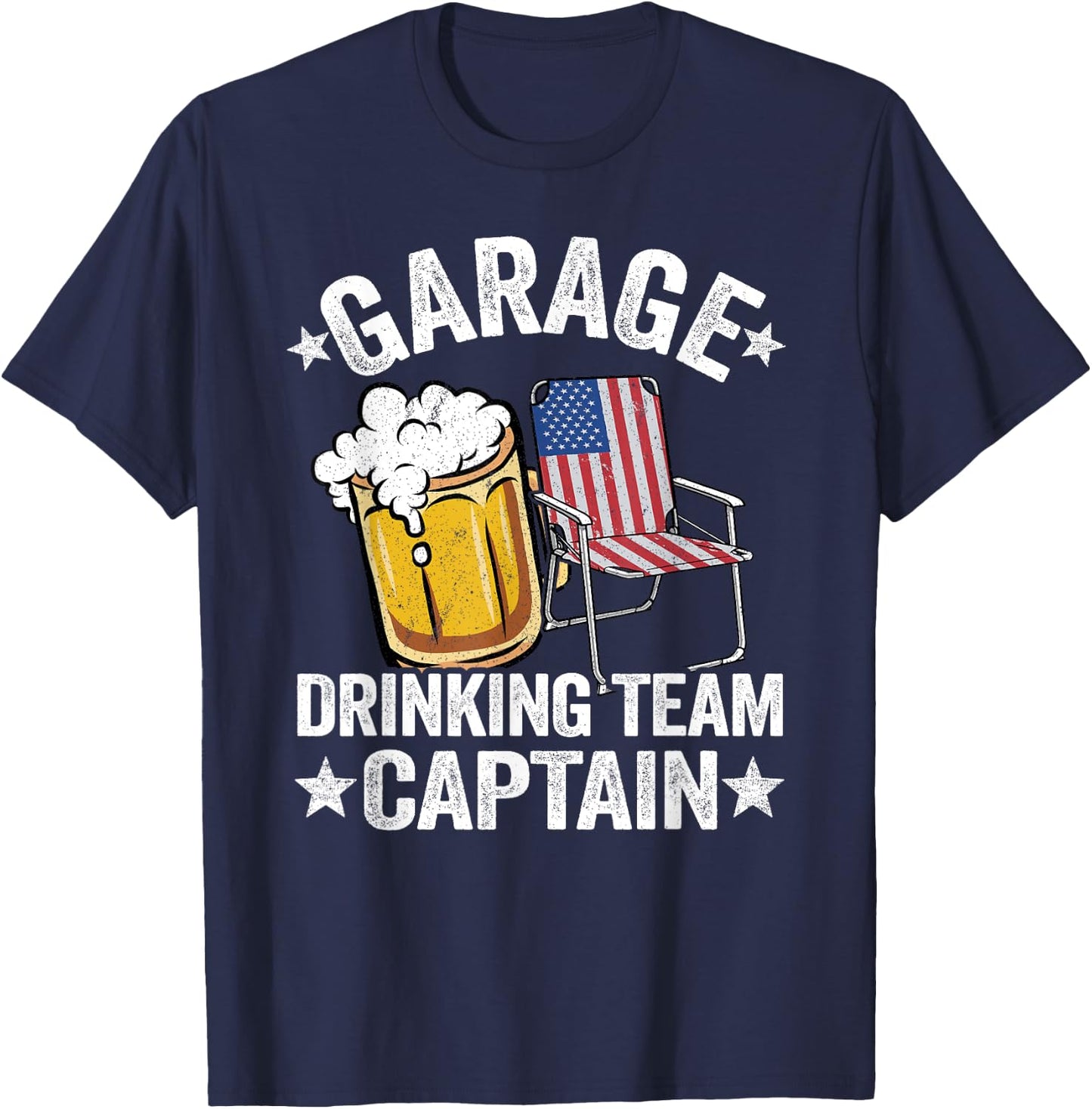 4th Of July Beer American Flag Garage Drinking Team Captain Men T-Shirt - T-Shirt | Navy
