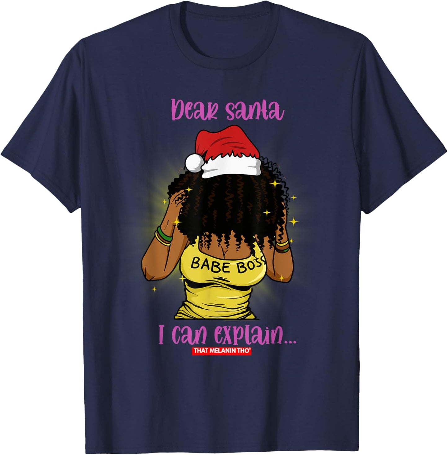 Dear Santa I Can Explain Black Mrs. Santa Claus Christmas T-Shirt - T-Shirt | Navy
