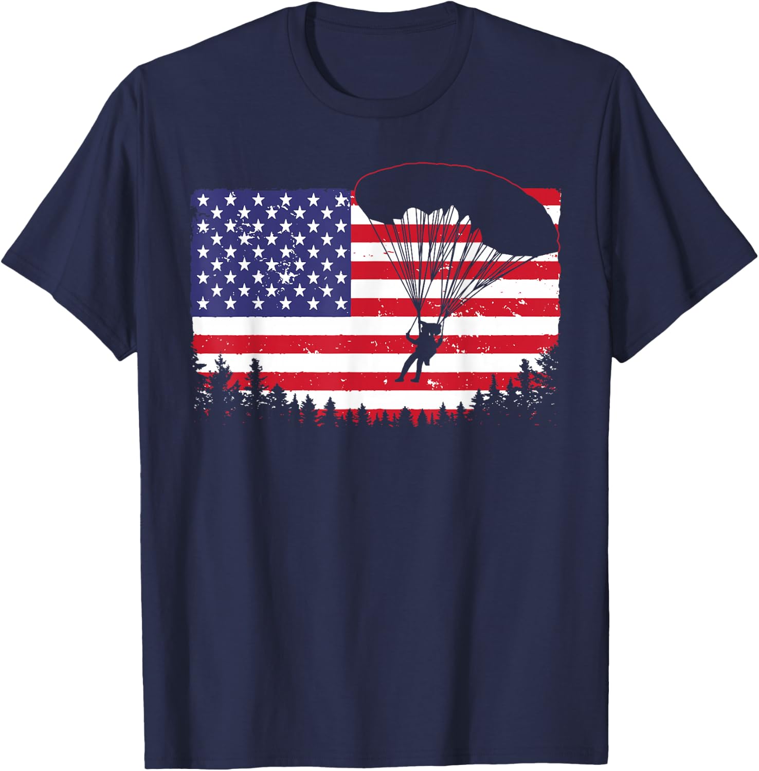 Cool Skydiving Art Men Women Skydiver American Flag Skydive T-Shirt - T-Shirt | Navy