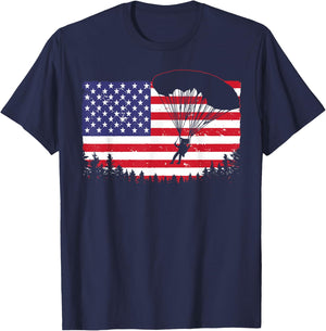 Cool Skydiving Art Men Women Skydiver American Flag Skydive T-Shirt - T-Shirt | Navy