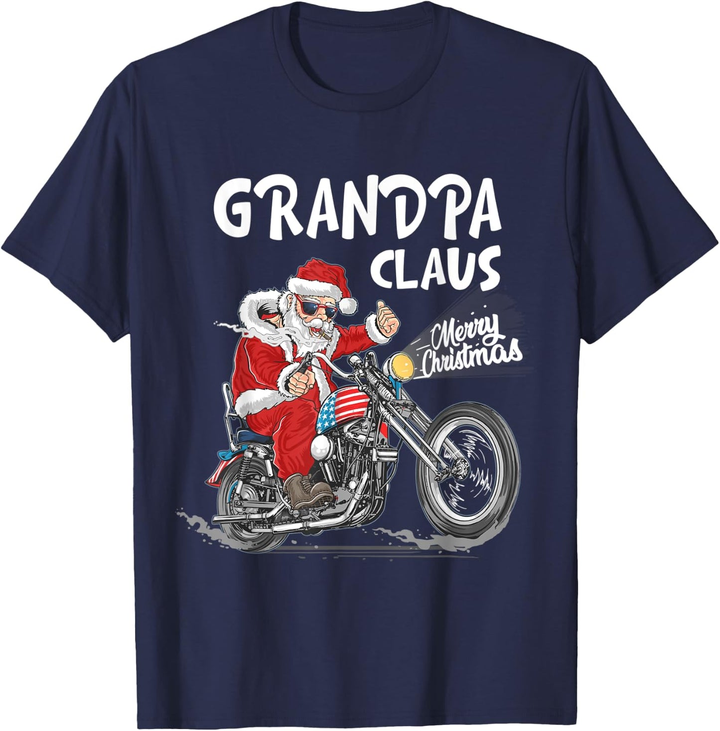 Grandpa Claus Biker Santa Motorcycle Fan Merry Christmas T-Shirt - T-Shirt | Navy