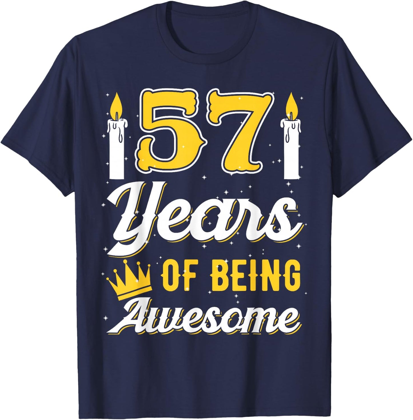 Candle 57 Birthday Party Wishes Candlelight Cake Decoration T-Shirt - T-Shirt | Navy