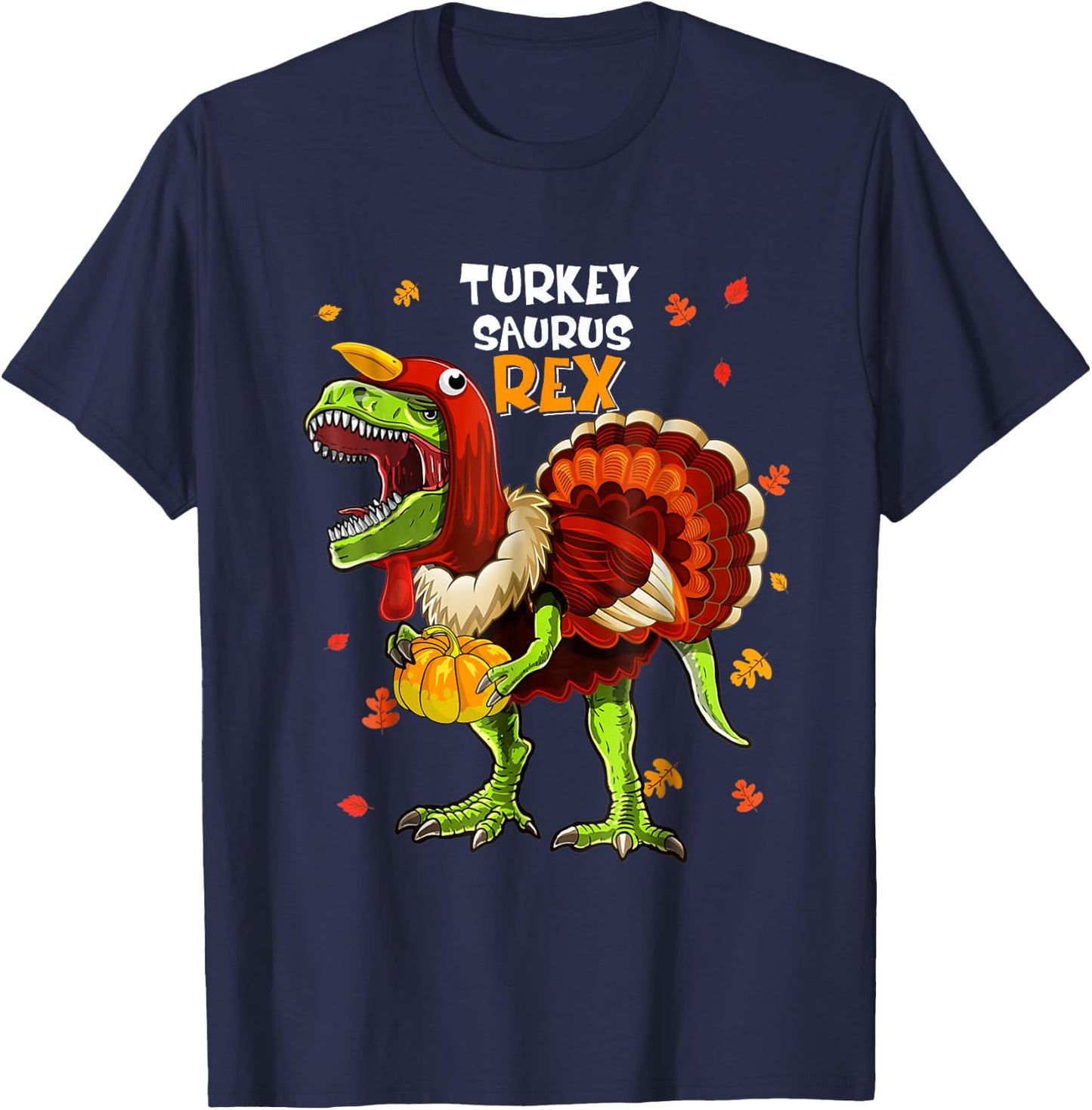 Turkey Saurus Rex Dinosaur Pumpkin Funny Thanksgiving Kids T-Shirt - T-Shirt | Navy