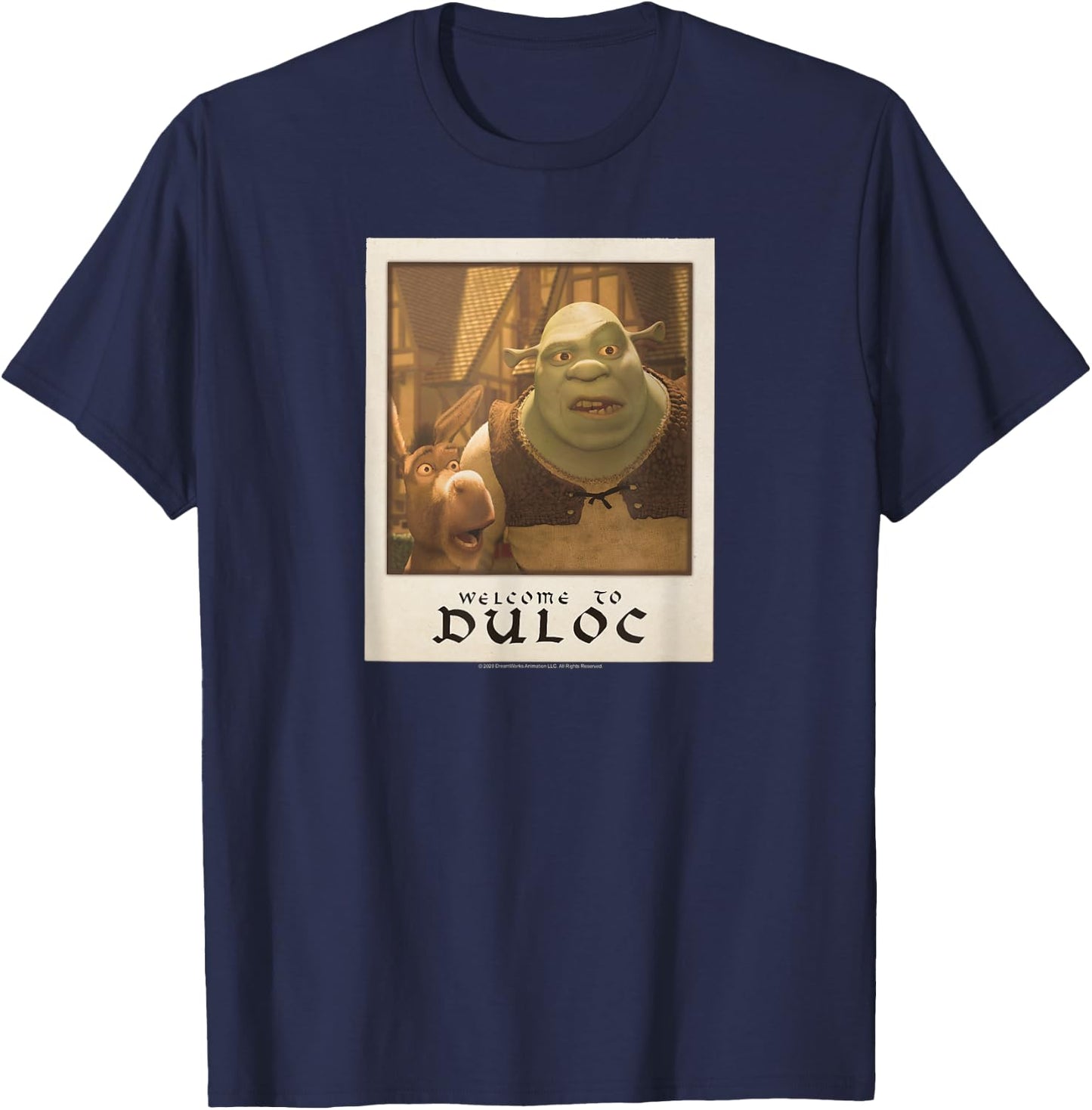 Shrek Welcome to Duloc Shrek and Donkey Polaroid T-Shirt - T-Shirt | Navy