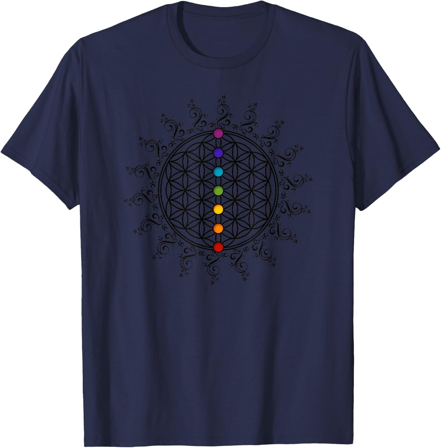 Flower of Life Sacred Geometry Yoga Chakras Meditation Shirt T-Shirt - T-Shirt | Navy