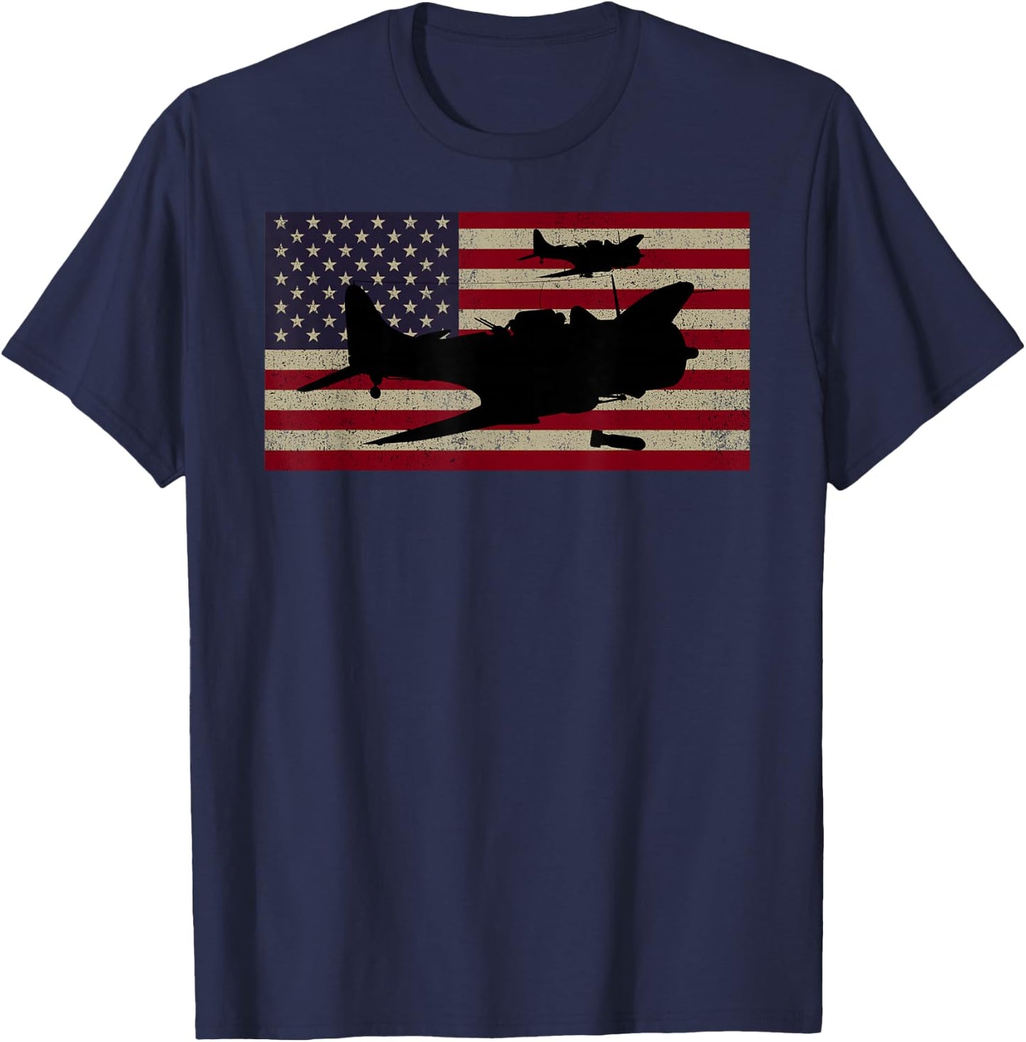 SBD Dauntless WW2 American Flag Dive Bomber Plane T-Shirt - T-Shirt | Navy