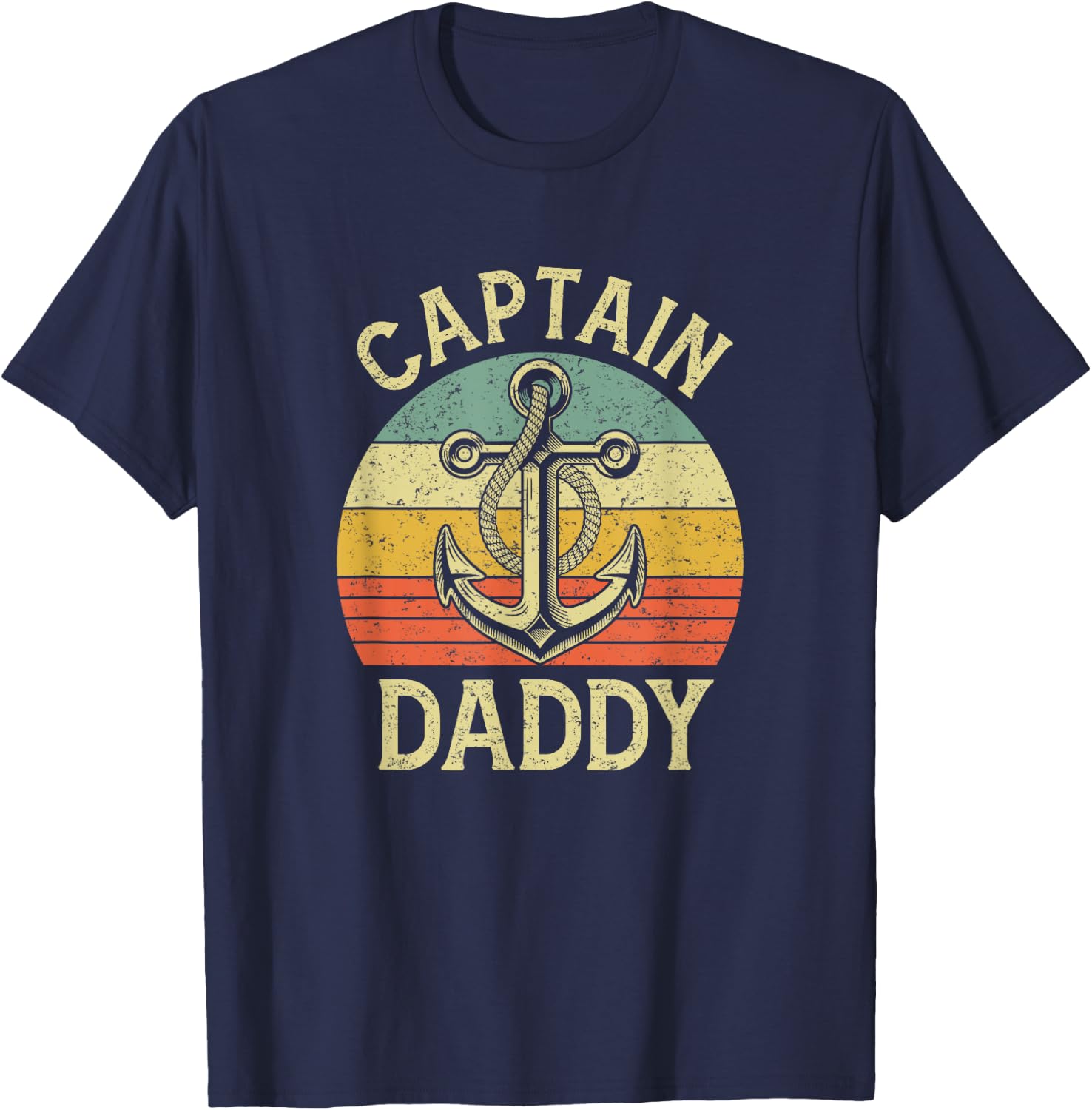 Vintage Captain Daddy Boat Pontoon Dad Fishing Sailor Anchor T-Shirt - T-Shirt | Navy