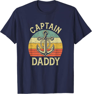 Vintage Captain Daddy Boat Pontoon Dad Fishing Sailor Anchor T-Shirt - T-Shirt | Navy