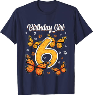 6 Year Old Monarch butterfly papillon 6th Birthday Girl T-Shirt - T-Shirt | Navy