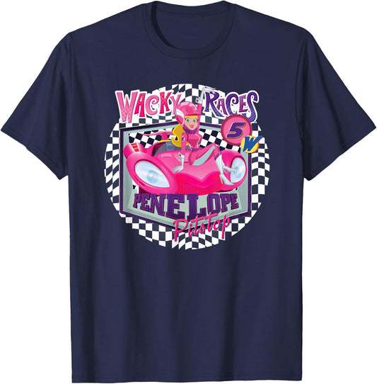 Hanna-Barbera Wacky Races Penelope Pitstop Compact Coupe -Kids Cartoon Black Small Classic Fit Short Sleeve T-Shirt - T-Shirt | Navy